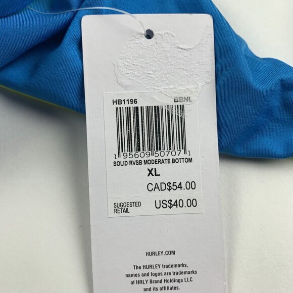 Hurley Solid Rvsb Moderate Bikini Bottom Women's XL Blue Green Beach Swimwear - Picture 3 of 8